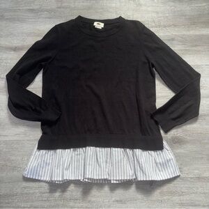 Kate Spade Black Long Sleeve Top with Striped Ruffle Hem - Size Medium